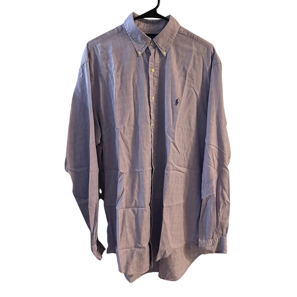 Ralph Lauren Yarmouth Purple Plaid Button Down Shirt Mens L/S Medium 100‎ Cotton